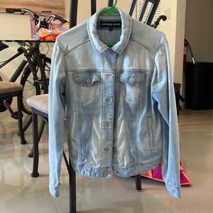 Medium Express denim jacket, light wash.